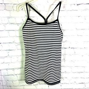 Lululemon Power Y Black & White Striped Tank Size‎ 6 Athleisure Yoga Running
